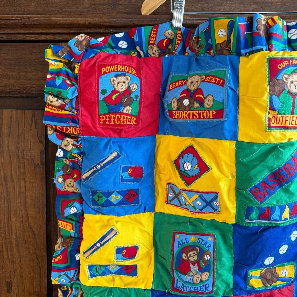 Handmade Baby Quilt Baseball Teddy Bear Theme
